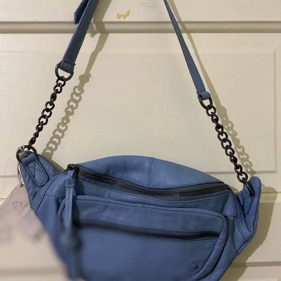 Sold Free People We The Free Distressed Leather Archer Sling Bag Light Blue NWT - Picture 15 of 15
